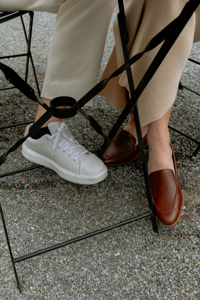 Close up detail shot of man and womans shoes